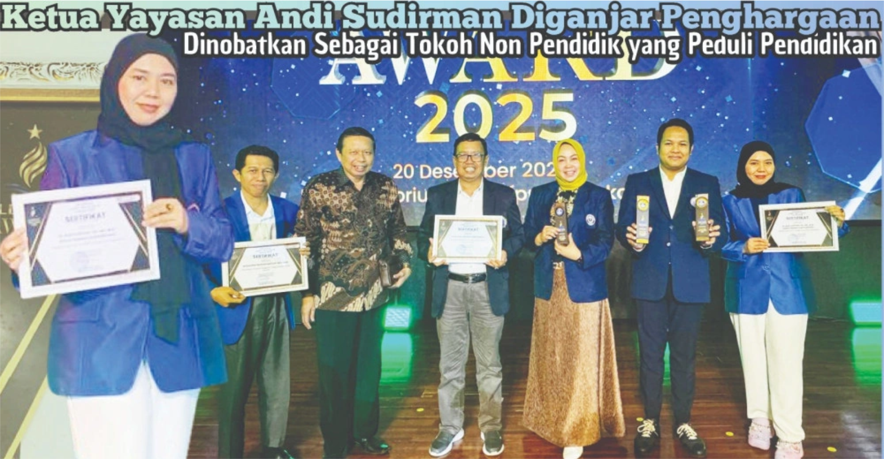 Ketua Yayasan Andi Sudirman Diapresiasi sebagai Tokoh Non Pendidik Peduli Pendidikan